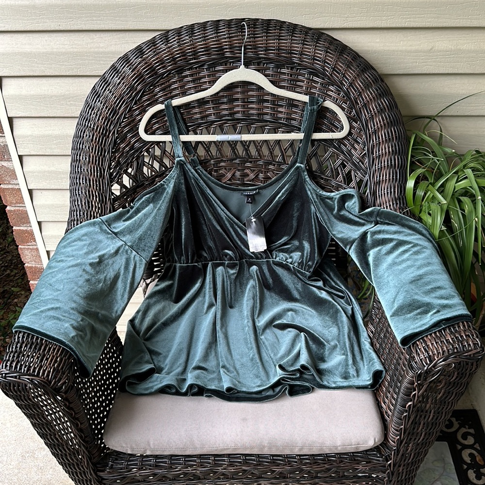 Torrid Knit Velvet V-Neck Cold Shoulder Long Sleeve Babydoll Top 0